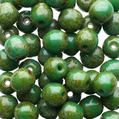 Glass Beads - 6mm - Round - Opaque Turquoise Travertine (50)