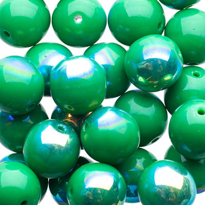 Glass Beads - 8mm - Round - Opaque Green AB (25)