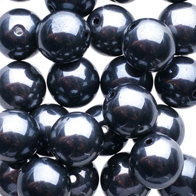 Glass Beads - 8mm - Round - Jet Hematite 2 (25)