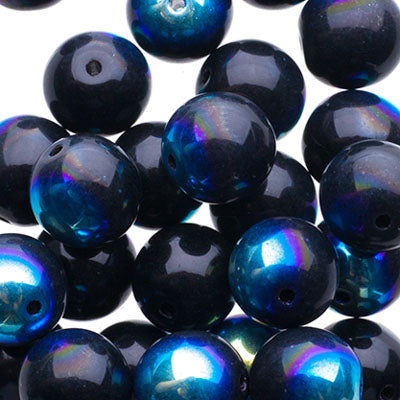 Glass Beads - 8mm - Round - Opaque Jet AB (25)