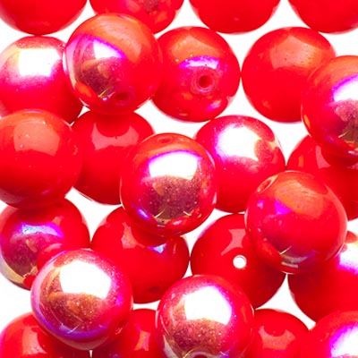 Glass Beads - 8mm - Round - Opaque Red AB (25)