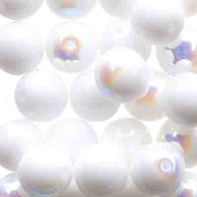 Glass Beads - 8mm - Round - Chalk White AB (25)