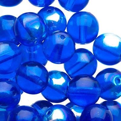 Glass Beads - 8mm - Round - Capri Blue AB (25)