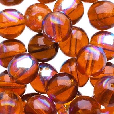 Glass Beads - 8mm - Round - Transparent Topaz AB (25)