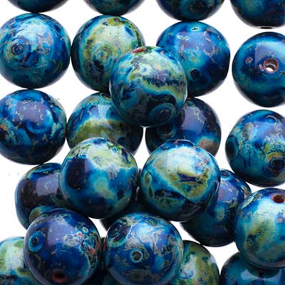 Glass Beads - 8mm - Round - Dark Blue Travertine (25)
