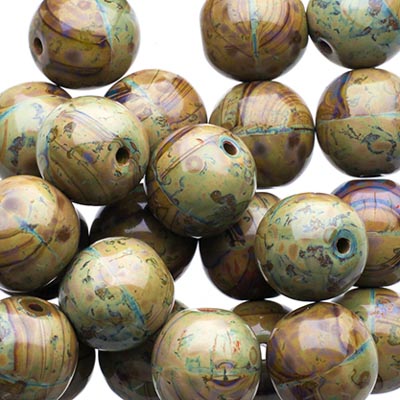 Glass Beads - 8mm - Round - Olivine Travertine (25)