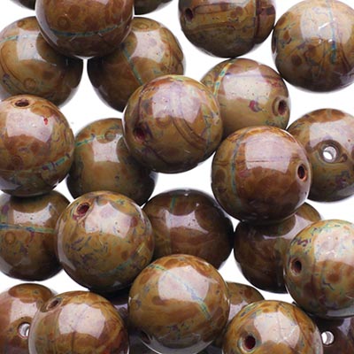 Glass Beads - 8mm - Round - Opaque Red Travertine (25)