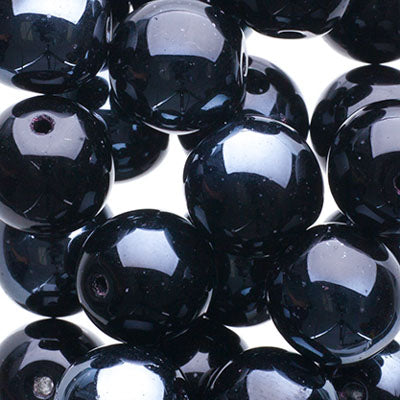 Glass Beads - 10mm - Round - Jet Hematite (25)