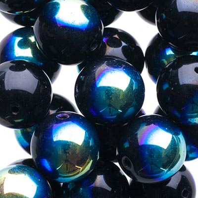 Glass Beads - 10mm - Round - Opaque Jet AB (25)