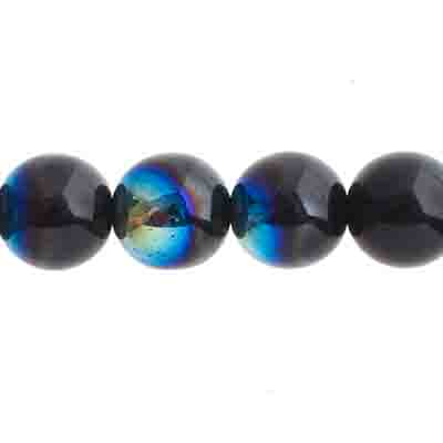 Glass Beads - 10mm Round - Opaque Jet AB (18pc strand)