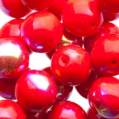 Glass Beads - 10mm - Round - Opaque Red AB (25)