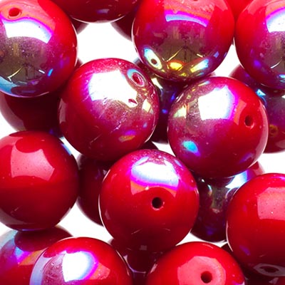 Glass Beads - 10mm - Round - Dark Red AB (25)