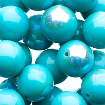 Glass Beads - 10mm - Round - Green Turquoise AB (25)