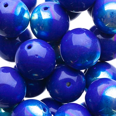 Glass Beads - 10mm - Round - Opaque Cobalt AB (25)