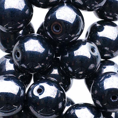 Glass Beads - 10mm - Round - Opaque Gunmetal (25)