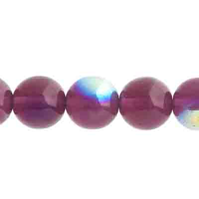 Glass Beads - 10mm Round - Transparent Amethyst AB (18pc strand)