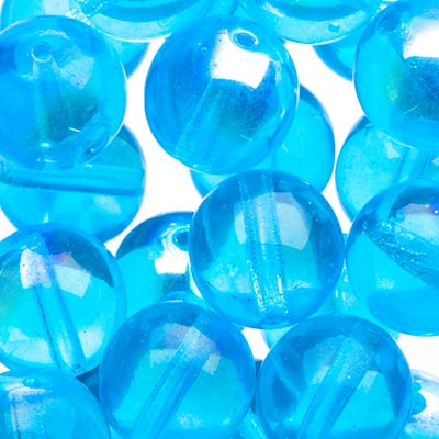 Glass Beads - 10mm - Round - Transparent Aqua AB (25)