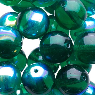 Glass Beads - 10mm - Round - Transparent Emerald AB (25)
