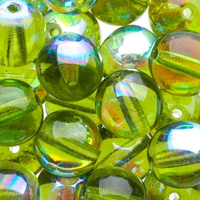 Glass Beads - 10mm - Round - Olivine AB (25)