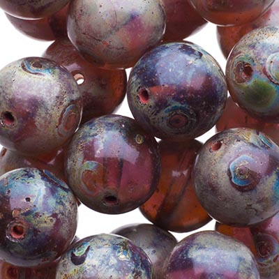 Glass Beads - 10mm - Round - Transparent Amethyst Travertine (25)