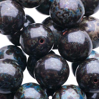 Glass Beads - 10mm - Round - Jet Travertine (25)