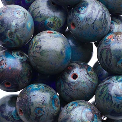 Glass Beads - 10mm - Round - Dark Blue Travertine (25)