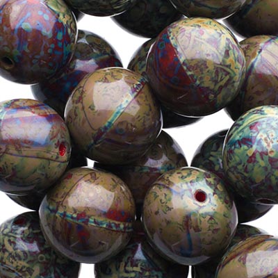 Glass Beads - 10mm - Round - Opaque Red Travertine (25)