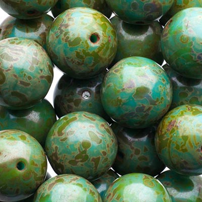 Glass Beads - 10mm - Round - Opaque Turquoise Travertine (25)