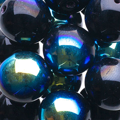 Glass Beads - 12mm - Round - Opaque Jet AB (25)