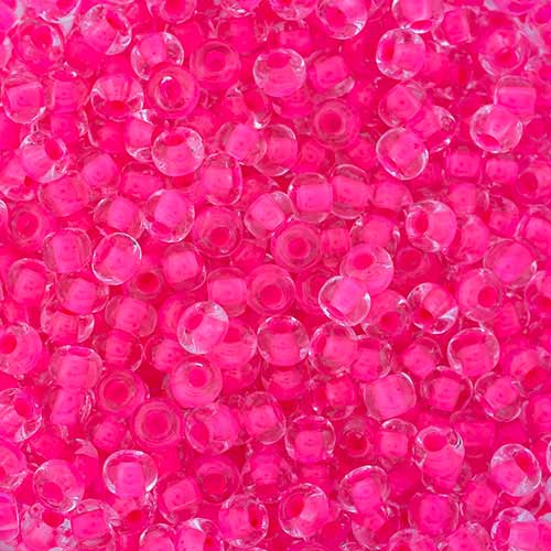 Czech Seed Beads - 2/0 - Crystal Color Lined Neon Pink 22g
