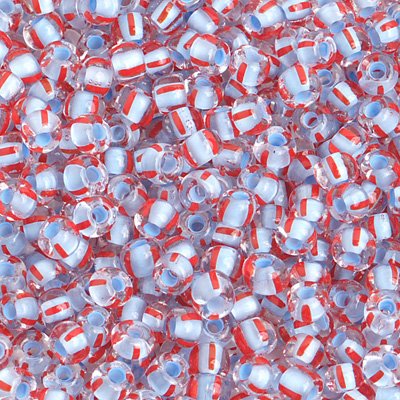 Czech Seed Beads - 6/0 - Colour Lined Striped Light Blue/Red (500g)