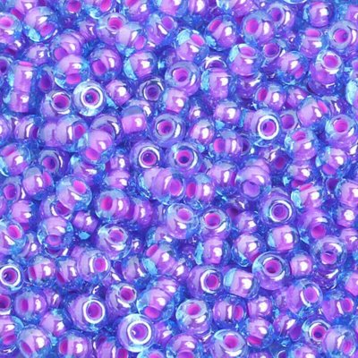 Czech Seed Beads - 6/0 - Colour Lined Transparent Blue/Fuchsia (500g)