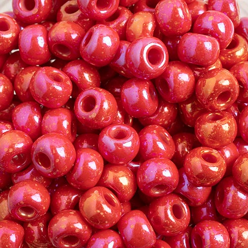 Czech - 32/0 Seed bead - Opaque Coral Red Rainbow (250g)
