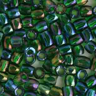 Czech - 12/0 - 3-cut Seed Beads - Transparent Green Rainbow (pkg strung)