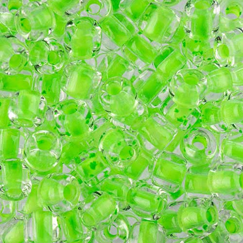 Czech Glass Beads - 4.5mm Rola - Transparent Crystal Color Lined Neon Green (tub