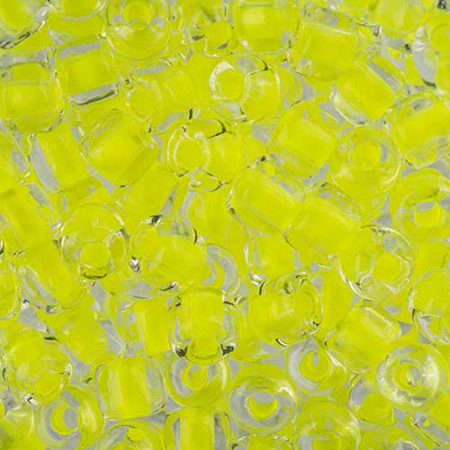 Czech Glass Beads - 4.5mm Rola - Transparent Crystal Color Lined Neon Yellow (tu
