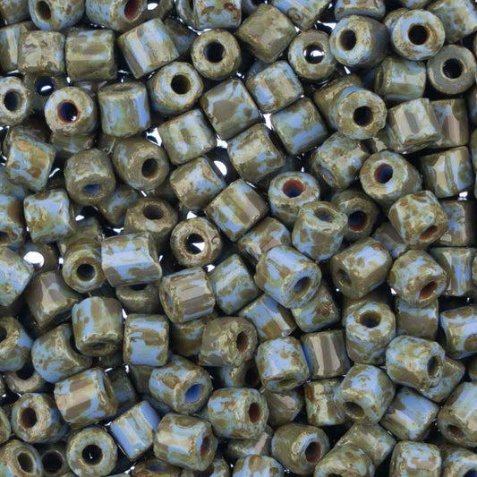 Czech Glass Beads - 4.5mm Rola - Blue Travertine (tube)