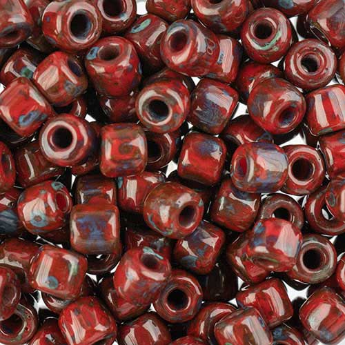 Czech Glass Beads - 4.5mm Rola - Red Travertine (tube)