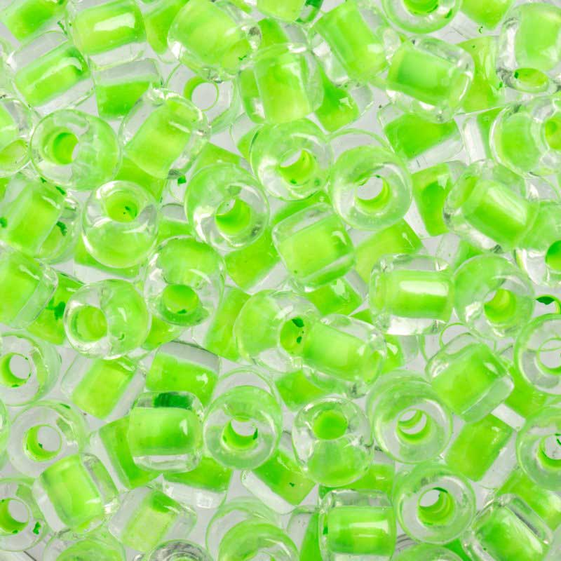 Czech Glass Beads - 6.2mm Rola - Transparent Crystal Color Lined Neon Green (tub