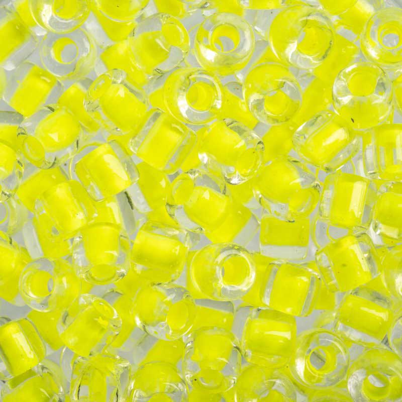 Czech Glass Beads - 6.2mm Rola - Transparent Crystal Color Lined Neon Yellow (tu