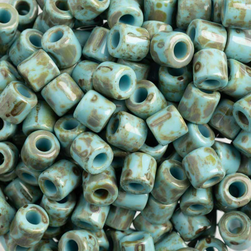 Czech Glass Beads - 6.2mm Rola - Turquoise Travertine (tube)