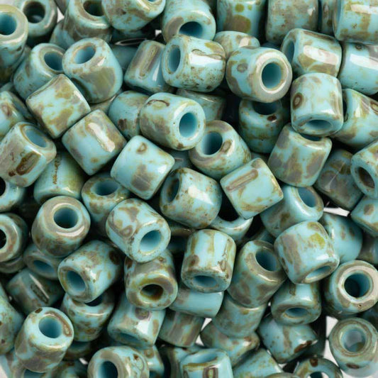 Czech Glass Beads - 6.2mm Rola - Turquoise Travertine (tube)
