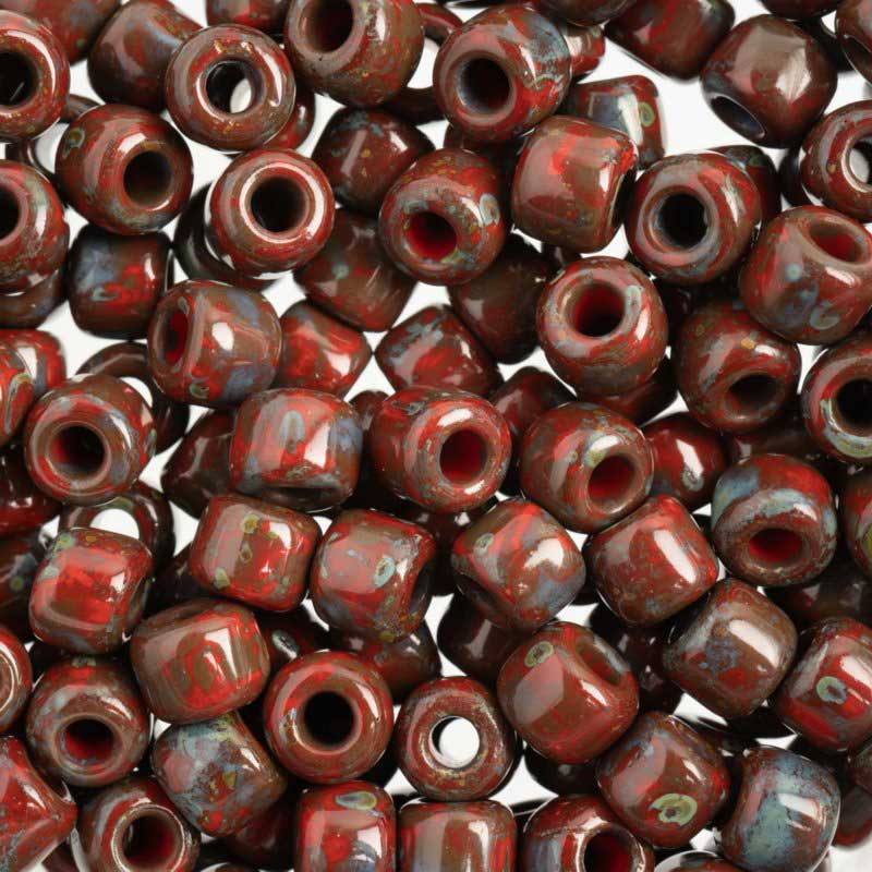 Czech Glass Beads - 6.2mm Rola - Red Travertine (tube)