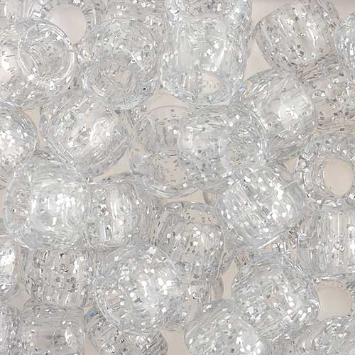 Acrylic - 9mm Crow Beads - Sparkle Silver Clear (1000pcs)