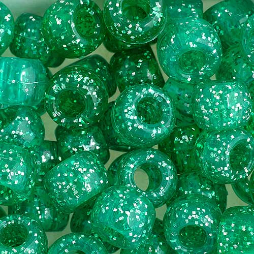 Acrylic - 9mm Crow Beads - Sparkle Emerald (1000pcs)