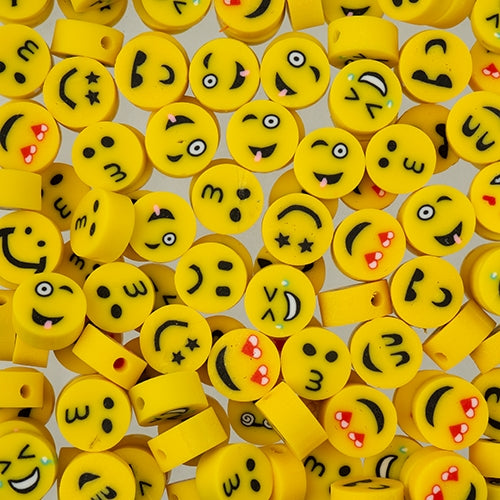 Polymer Clay Vinyl - Assorted Happy Faces Emojis - Yellow (Pack)