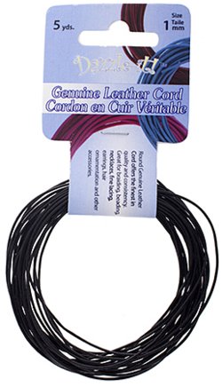 Stringing - 1mm Round Leather Cord - Black (5 yards)