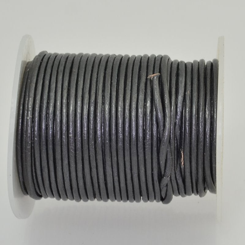 Stringing - 2mm Leather Cord - Dark Grey Metallic (25 meter Spool)