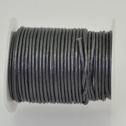 Stringing - 2mm Leather Cord - Dark Grey Metallic (25 meter Spool)