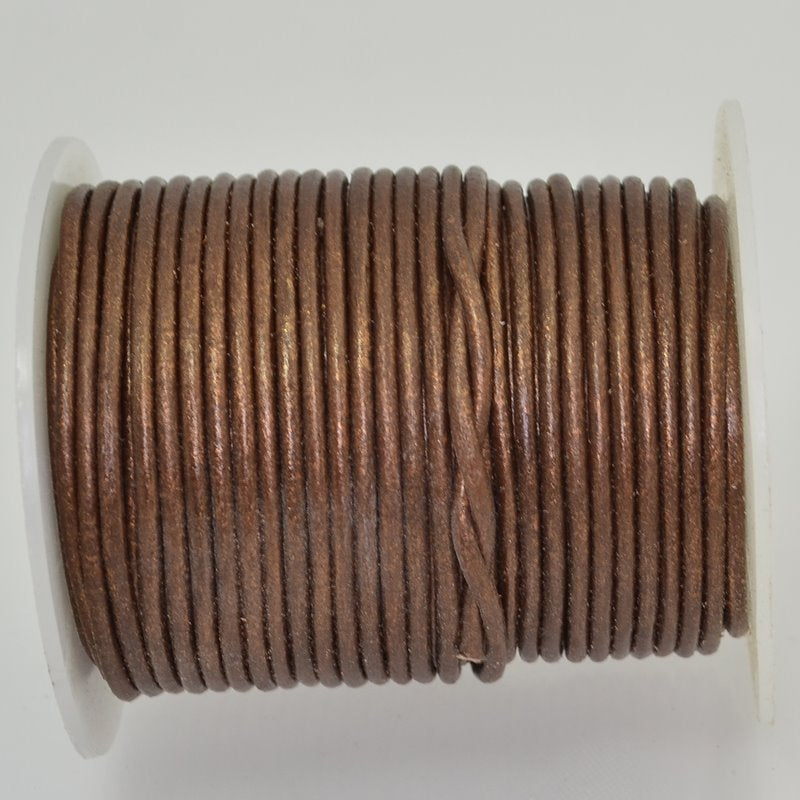 Stringing - 2mm Leather Cord - Metallic Copper (25 meter Spool)